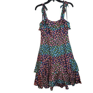 J.Crew Women's Tank Dress Size 4P Multicolor Floral 100% Silk Ruffle Square Neck